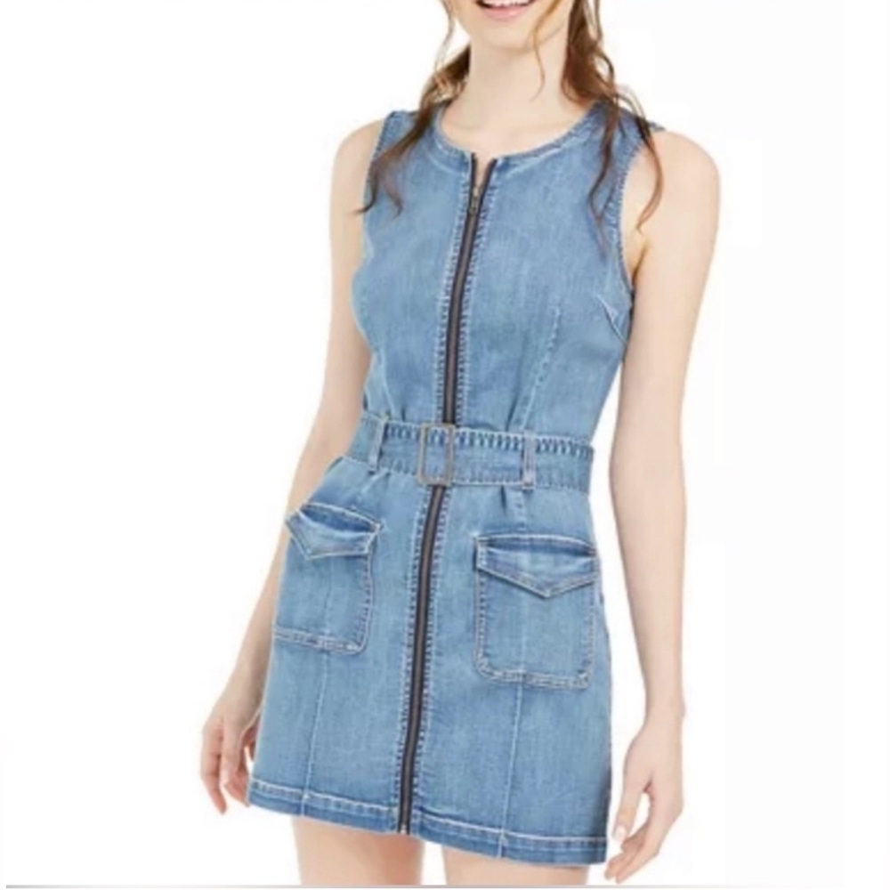 NWT Rewash Blue Denim Zip Pocket Dress With Belt Medium